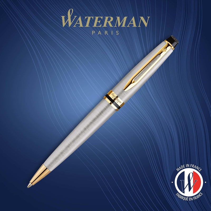 Waterman قلم حبر جاف ووتيرمان إكسبيرت من الفولاذ المقاوم للصدأ مع حواف ذهبية 9092 - Image 2